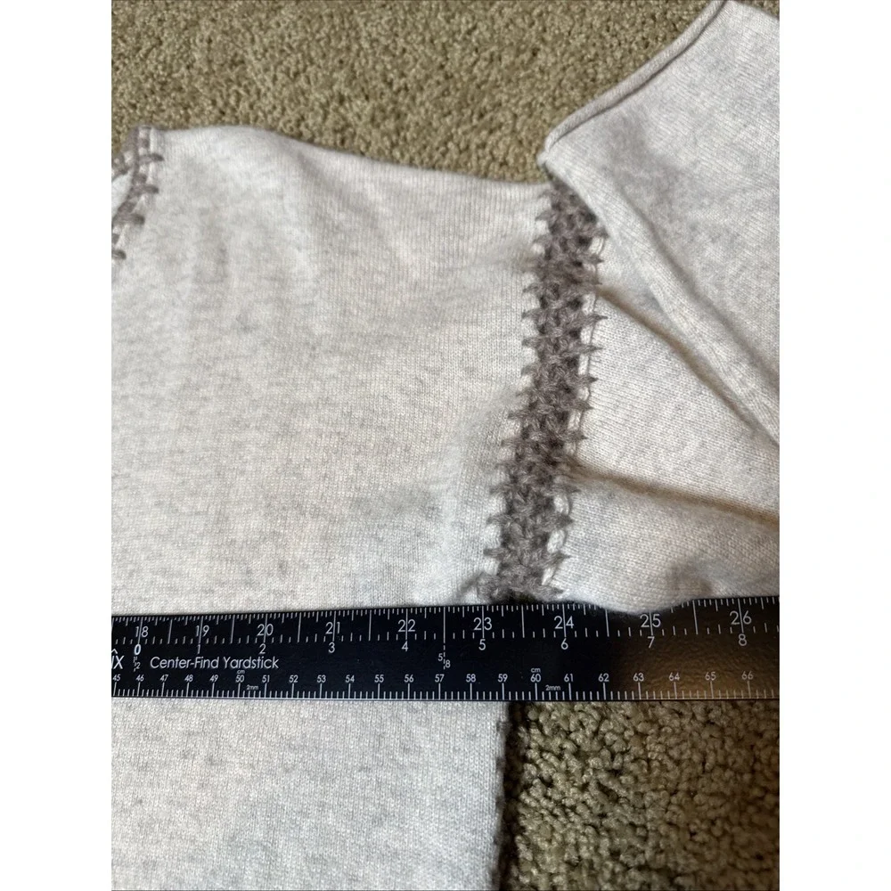 Johnny Was 100% Cashmere V-Neck Sweater Oatmeal Whipstitch Women's Medium Boho